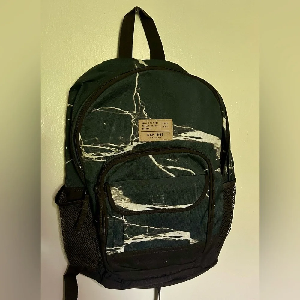 Vintage Gap Junior Print Backpack Blue / Teal & White 1969 Marble Print Bag